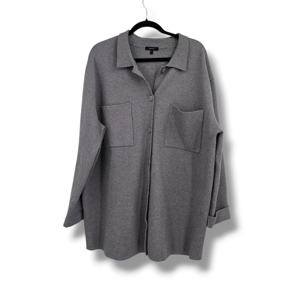 Quince Gray Eco-Knit Oversized Shirt Jacket Shacket Lenzing Ecovero Women Large